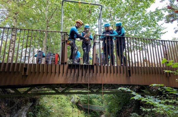 Abseiling into the gorge walking experience at How Stean Gorge photo by George Lee Small