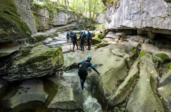 How Stean Gorge gorge walking in the Yorkshire Dales with instructors by George Lee Small