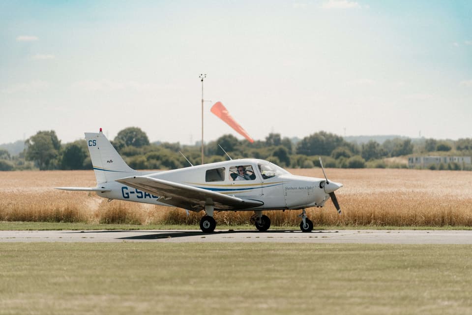 A small aircraft taking off at Sherburn in Elmet
