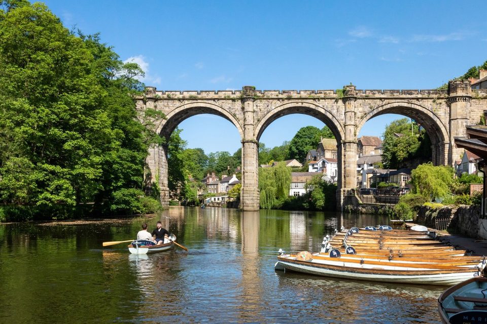 Rowing boats beneath Knaresborough Viaduct